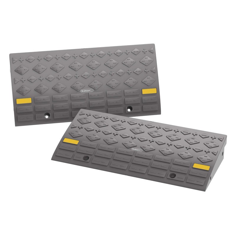 Stalwart Set of 2 Curb Ramps with 4 Ton Capacity - for Cars, Trucks, RVs, ATVs, Motorcycles, Hand Trucks, Mowers, and Carts by Stalwart (Gray) - Image 1